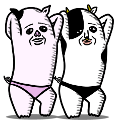 ホルスタインおばさんと豚の姉さん