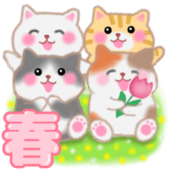 4匹のぽちゃりねこ「春」