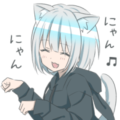 パーカーの女の子(銀髪)ねこ16個