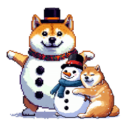冬を楽しむふとっちょ柴犬 雪だるま